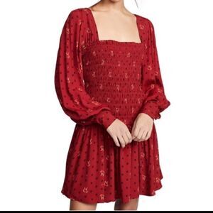 NWT Free People drop waist ruby cosmo puff sleeve dress